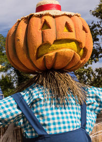 Full frame shot of pumpkin on tree against sky