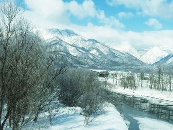 Scenic view of snowcapped mountains against sky