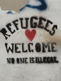 Close-up of text on wall