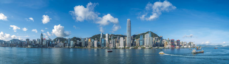 Panoramic view of city buildings against sky