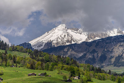 Scenic view of snowcapped mountains against sky