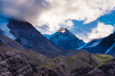 Scenic view of snowcapped mountains against sky