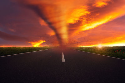 Road against orange sky