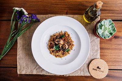 High angle view of food in plate