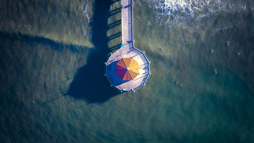 High angle view of gazebo amidst sea