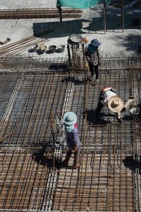 High angle view of worker working at construction site