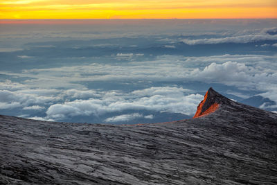 Scenic view of mountains against sky during sunset