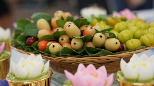 Close-up of eggs in basket