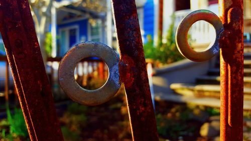 Close-up of rusty metal gate