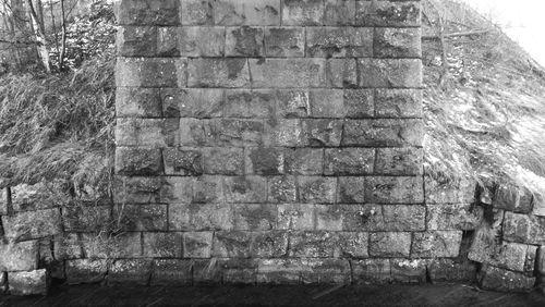 Low angle view of brick wall