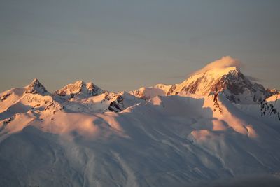 Panoramic view of snowcapped mountains against sky