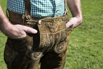 Closeup of a bavarian leather pants