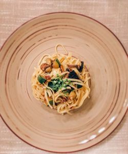 High angle view of food in plate on table