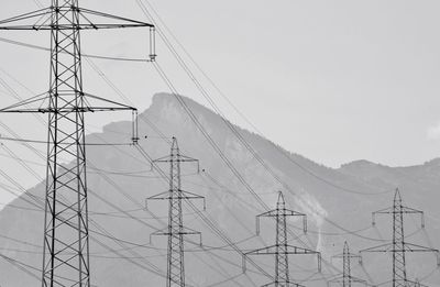 Low angle view of electricity pylon against sky