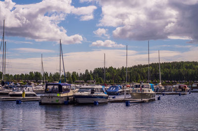 Boats moored at shore