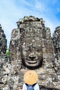 Statue of buddha against building