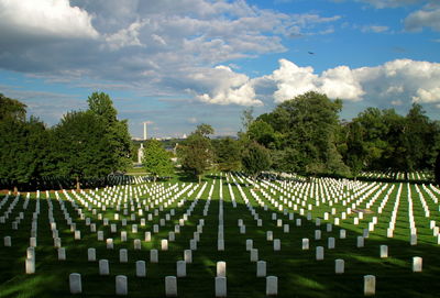 Panoramic view of cemetery against sky