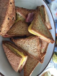 High angle view of breakfast served in plate