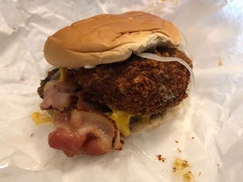 Close-up of burger in plate