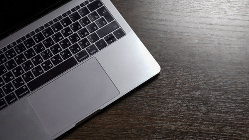 High angle view of laptop on table