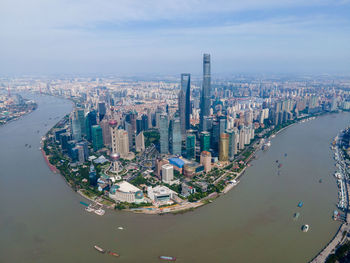 High angle view of city buildings