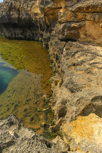 High angle view of rocks in river