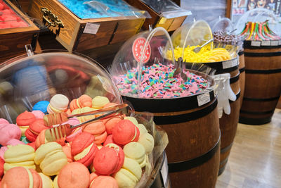 High angle view of food for sale at market stall