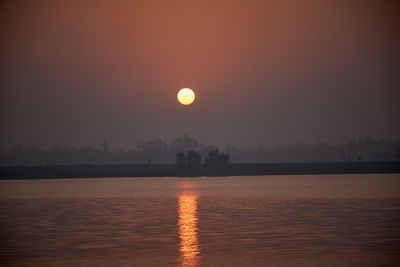 Scenic view of lake against sky during sunset