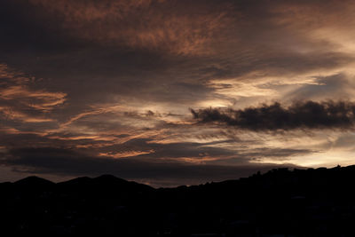 Scenic view of silhouette mountains against sky at sunset