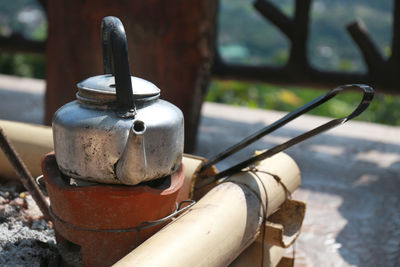 Close-up of tea pot outdoors