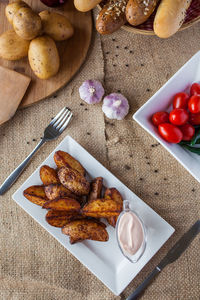 High angle view of food on table