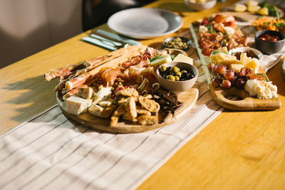High angle view of food in plate on table