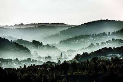 Panoramic shot of trees on landscape against sky