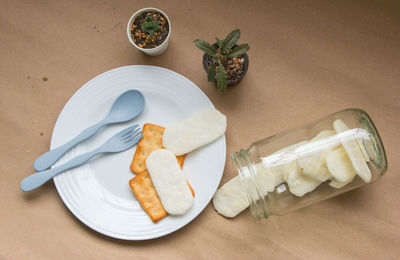 High angle view of food on table