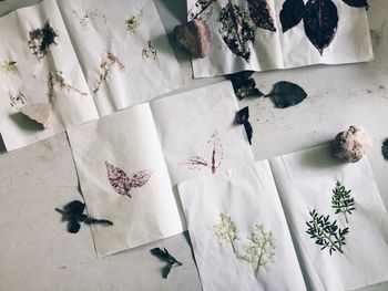 High angle view of paper flowers