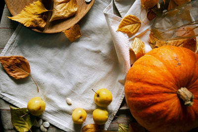 High angle view of various fruits on table