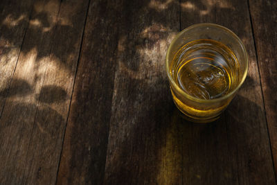 High angle view of beer glass on table