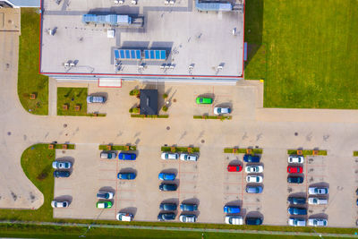 High angle view of people working on table