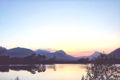 Scenic view of lake against sky during sunset