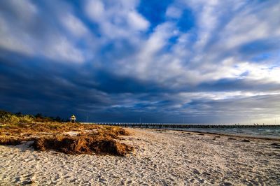 Scenic view of sea against cloudy sky