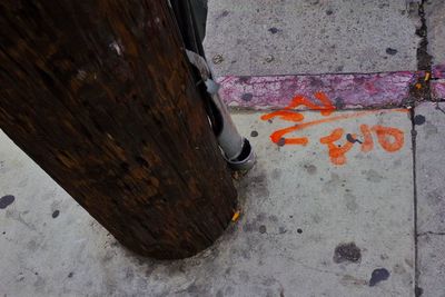 Low section of person with text on floor