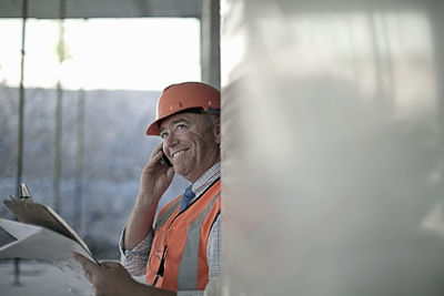 Man working on bus