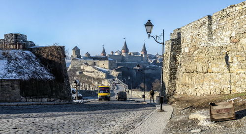 City gate of the kamianets-podilskyi old town on a sunny winter morning