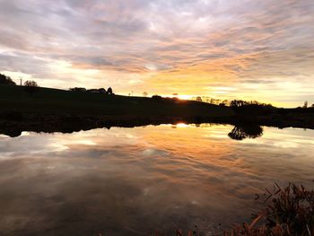 Scenic view of lake against sky during sunset