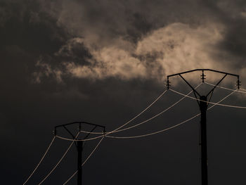 Low angle view of electricity pylon against sky