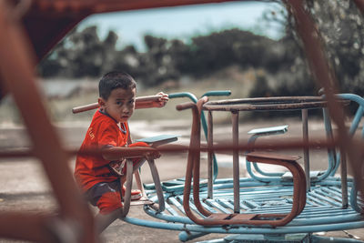 Boy looking at playground