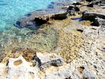 High angle view of rocks in sea