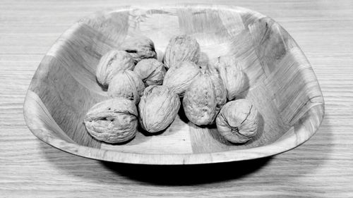 High angle view of vegetables in bowl on table