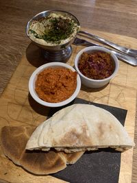 High angle view of food on table