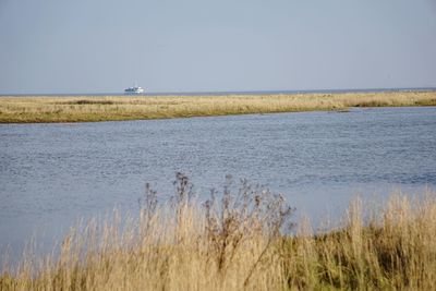 Scenic view of lake against clear sky